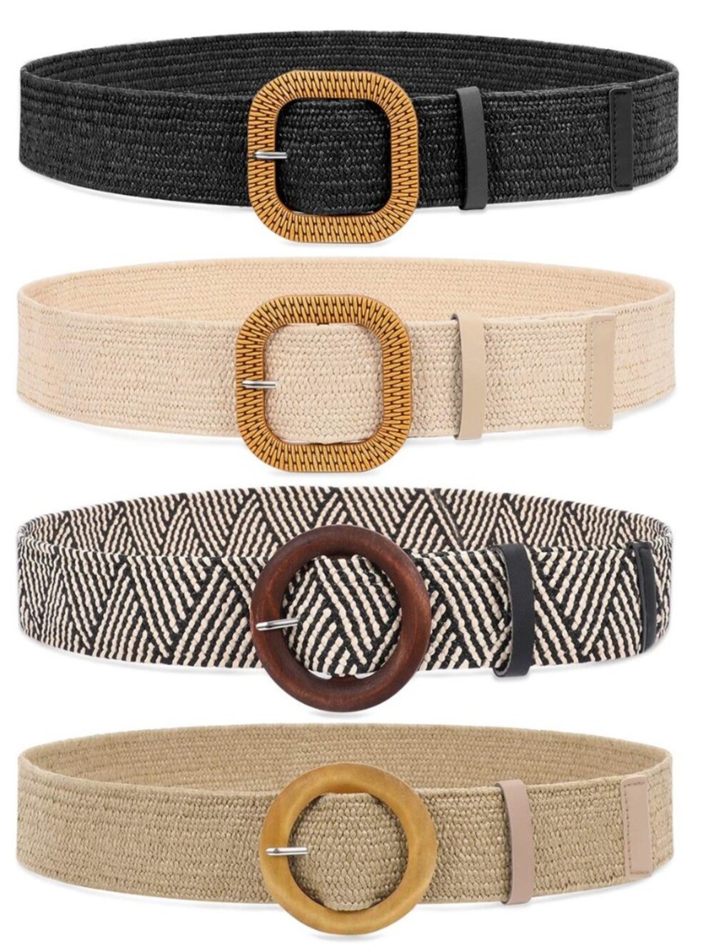 Set of 3/4 Straw Woven Elastic Stretch Waist Belts for Women, Fashion Boho